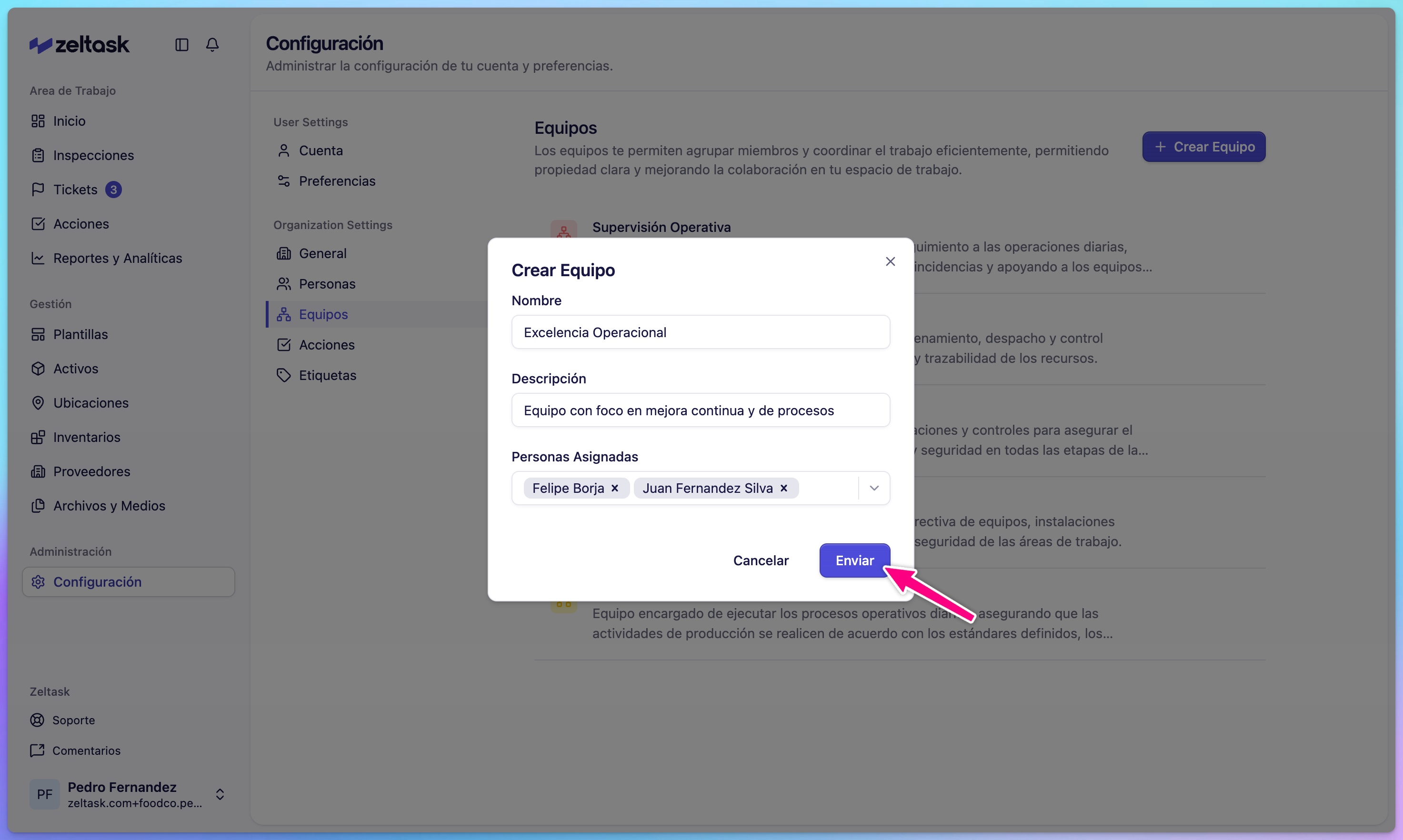 Team card showing name, description, and member count